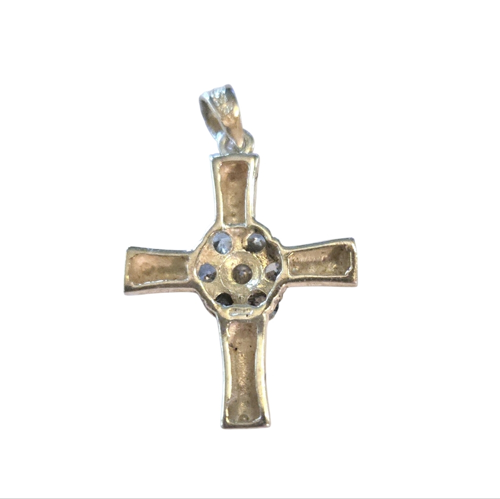 Vintage 925 Sterling Silver Clustered CZ Crystal Cross Pendant 1.25"X0.75" READ - Picture 3 of 8